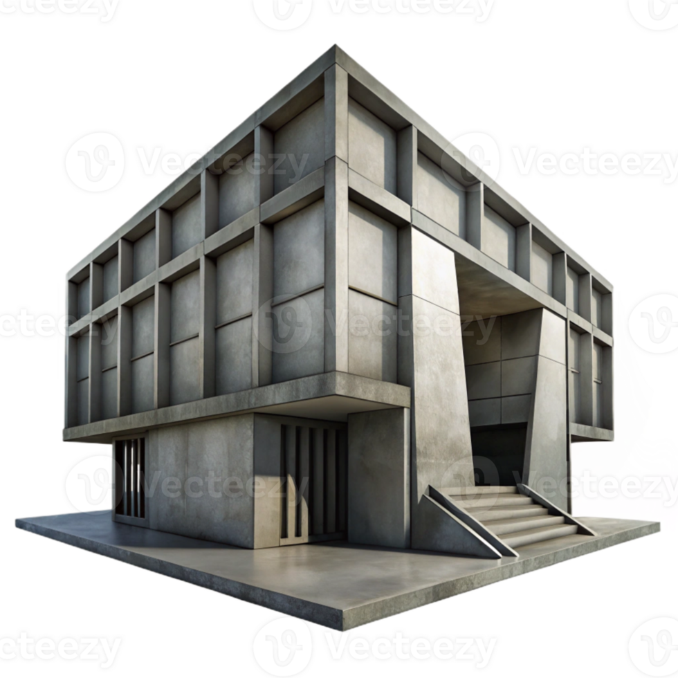elegant vintage stunning rustic Brutalist concrete library, imposing and geometric, harsh shadows, overcast sky, gritty and realistic, 4K authentic png