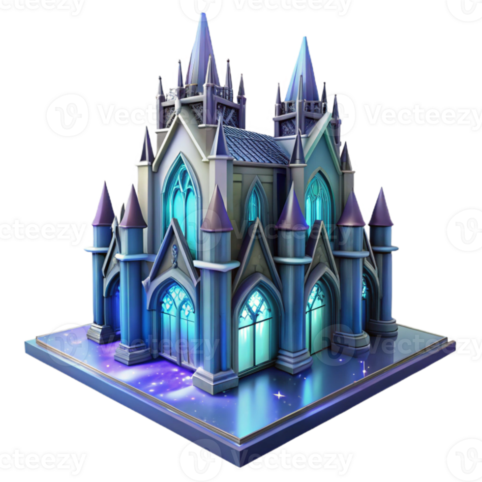impressive minimalist wonderful creative Floating gothic cathedral, intricate stained glass, ethereal glow, starry night sky, otherworldly, 4K high quality png