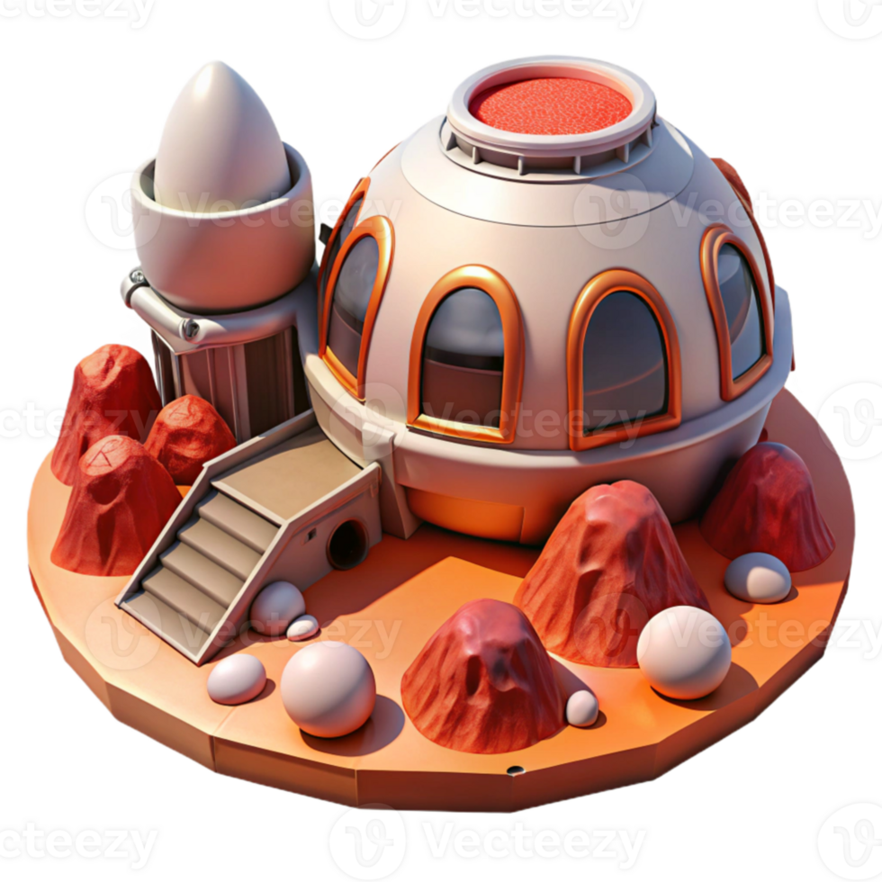 stunning creative extraordinary contemporary Martian habitat, futuristic and modular, red dust and rocks, harsh sunlight, sci-fi, detailed high resolution png