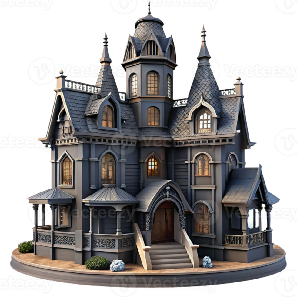 wonderful vintage elegant rustic Victorian mansion, ornate details, intricate ironwork, foggy morning, gothic horror style, exclusive professional png