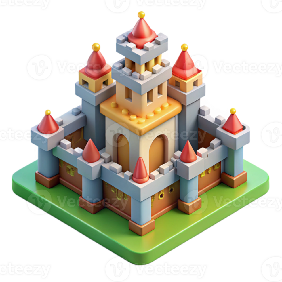 beautiful classic extraordinary traditional Isometric pixel art castle, bright colors, simple shapes, retro gaming style, high resolution professional png
