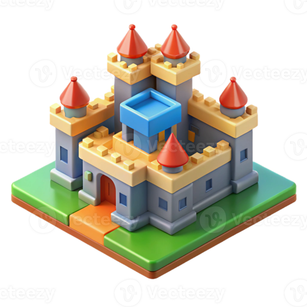 magnificent classic stunning vintage Isometric pixel art castle, bright colors, simple shapes, retro gaming style, professional genuine png