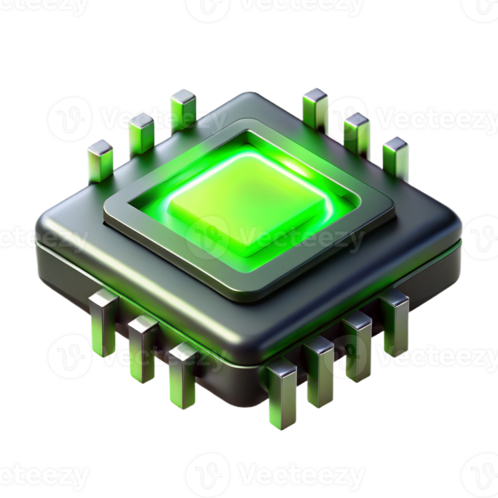vibrant contemporary elegant abstract A single microchip, intricately detailed circuitry glowing with neon green light, macro photography, dark background contrasting the vibrant chip, abstract... png