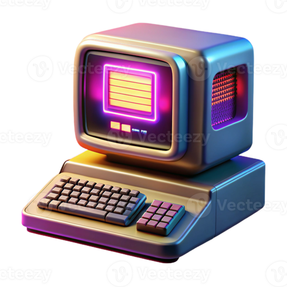 dramatic artistic vibrant contemporary A vintage computer terminal displaying complex code, bathed in the warm glow of a CRT monitor, retrofuturistic style, 80s synthwave palette original genuine png