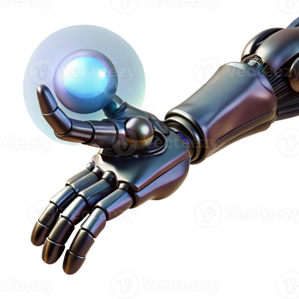 wonderful abstract extraordinary abstract A biomechanical prosthetic arm extending towards a glowing orb of energy, intricate detail on the metallic and organic components, cyberpunk style, dark... png