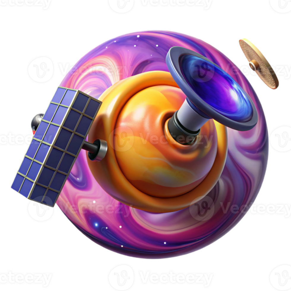 magnificent traditional impressive minimalist A satellite orbiting a vibrant, swirling nebula, detailed solar panels and antenna, cosmic and technological elements combined, realistic style... png
