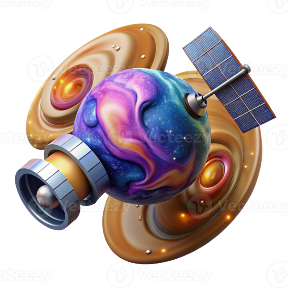 elegant creative stunning traditional A satellite orbiting a vibrant, swirling nebula, detailed solar panels and antenna, cosmic and technological elements combined, realistic style original high... png