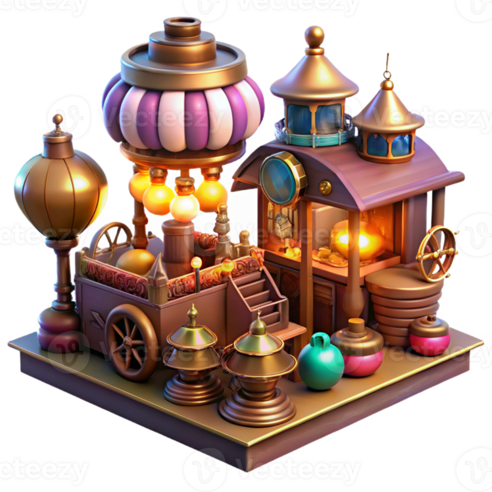 dramatic minimalist extraordinary modern A bustling steampunk marketplace, filled with vendors selling bizarre gadgets and inventions, lit by colorful gaslights, vibrant and dynamic style... png
