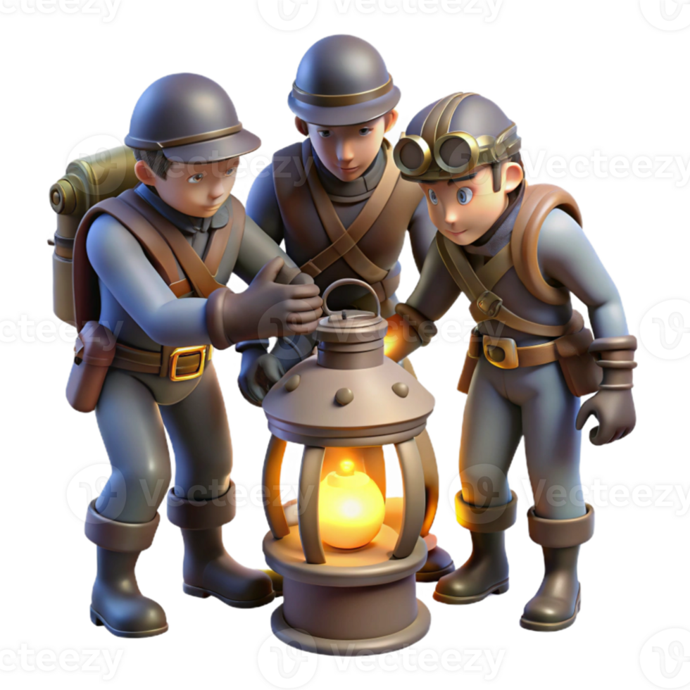 elegant minimalist stunning minimalist A group of steampunk explorers examining a mysterious artifact, lit by the flickering light of their lanterns, dark and mysterious style high quality original png