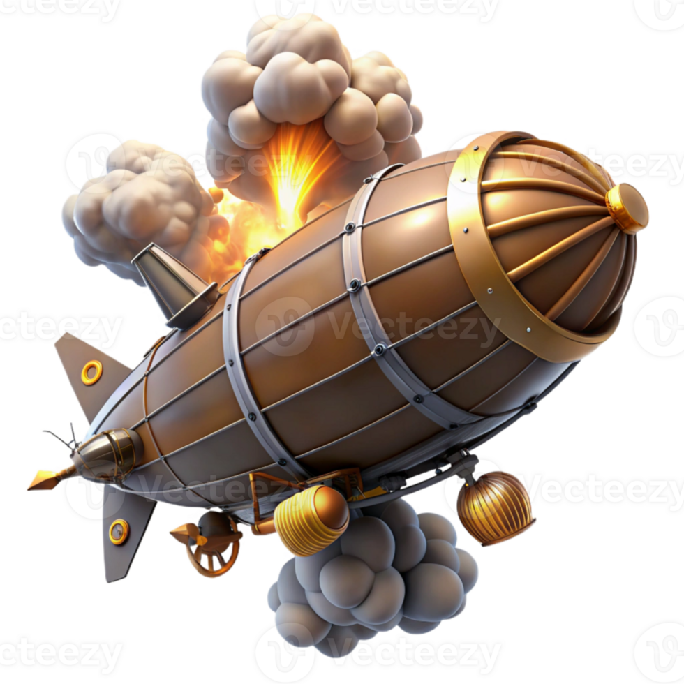 serene minimalist wonderful artistic A dynamic scene of a steampunk airship battle, explosions and smoke filling the air, lit by the flashes of cannon fire professional premium png