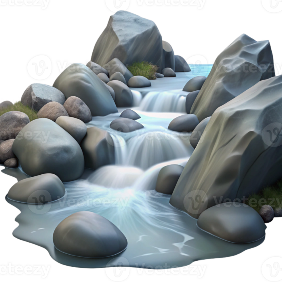 dramatic minimalist dramatic rustic A winding mountain stream cascading over smooth rocks, long exposure photography, misty and ethereal premium original png
