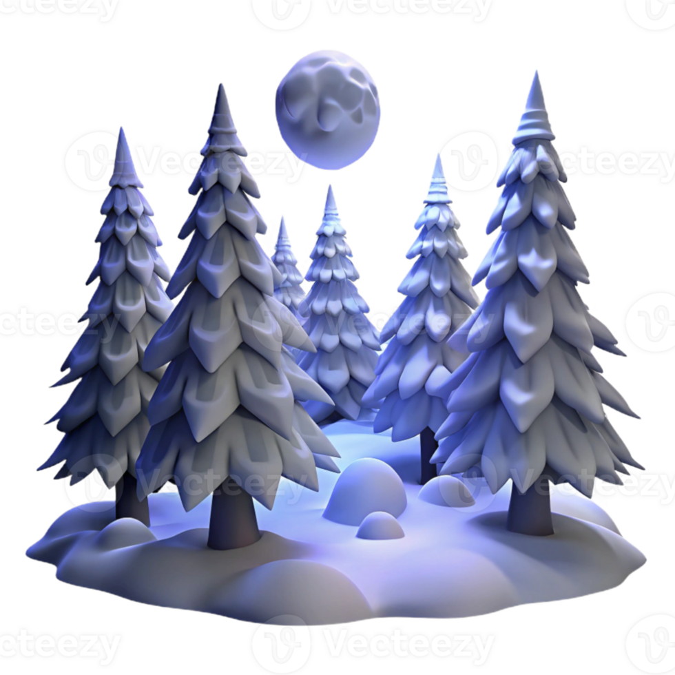 elegant rustic wonderful contemporary A snow-covered pine forest, moonlight illuminating the snow, serene and quiet, digital painting high resolution genuine png