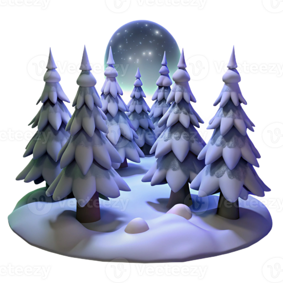 extraordinary minimalist magnificent contemporary A snow-covered pine forest, moonlight illuminating the snow, serene and quiet, digital painting original premium png