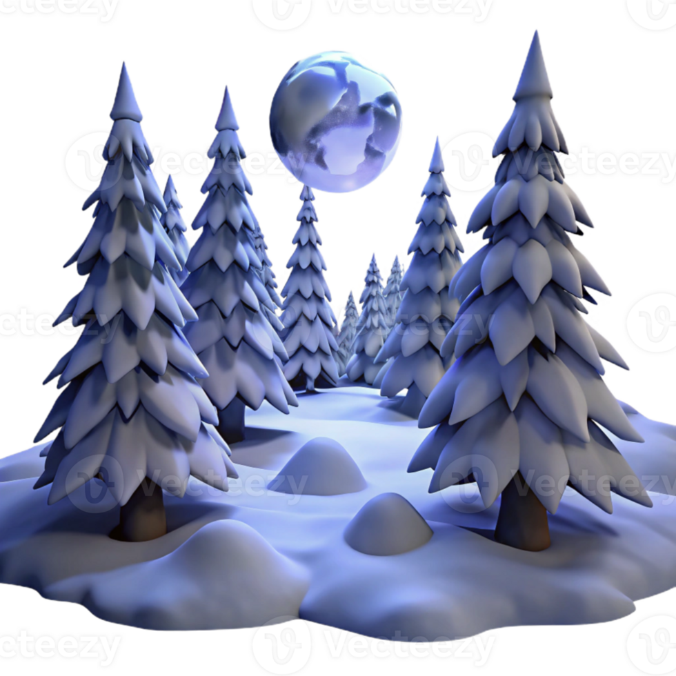 impressive modern dramatic modern A snow-covered pine forest, moonlight illuminating the snow, serene and quiet, digital painting exclusive premium png