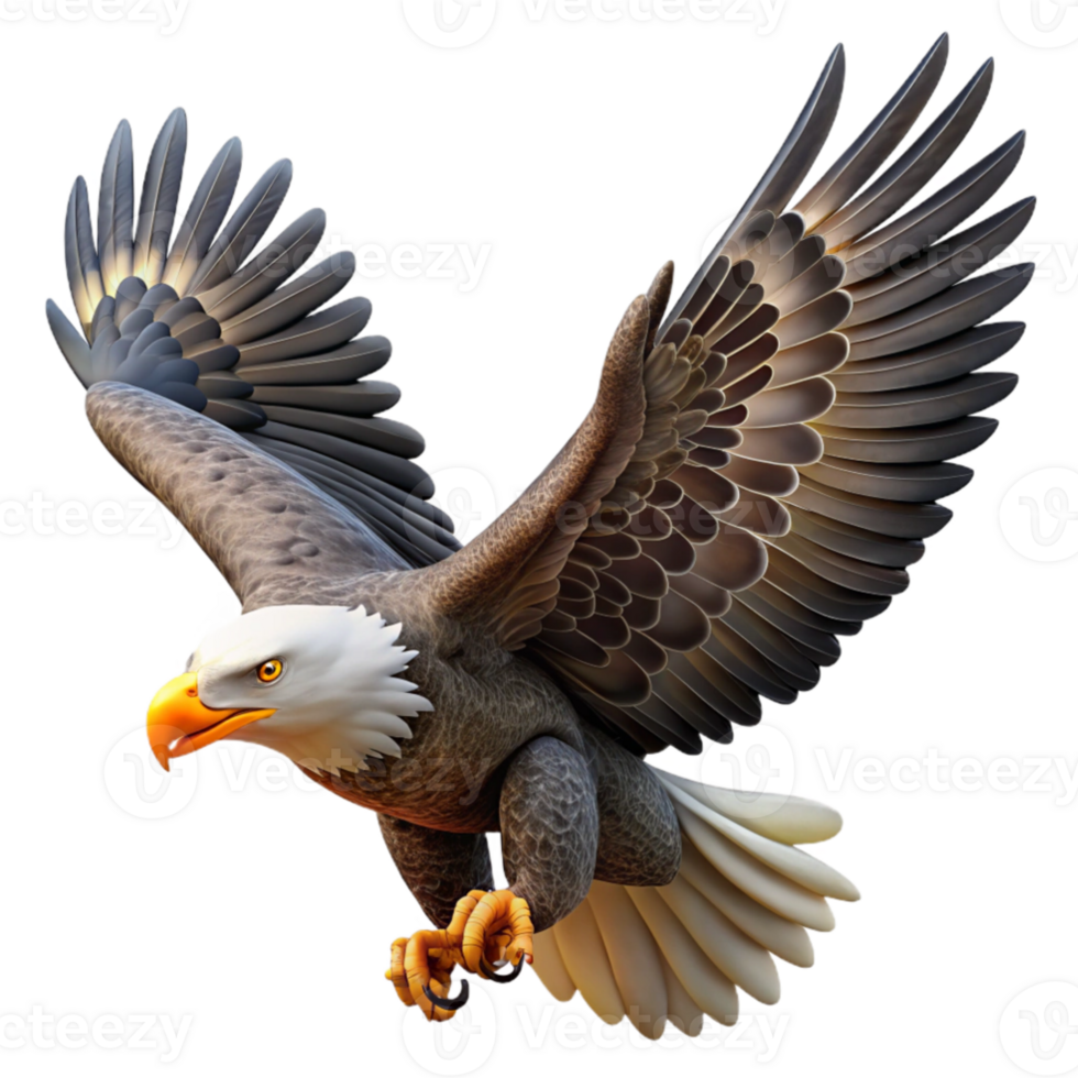 impressive modern serene contemporary A majestic bald eagle soaring through the sky, sharp focus on the eagle, dynamic pose, wildlife photography premium authentic png