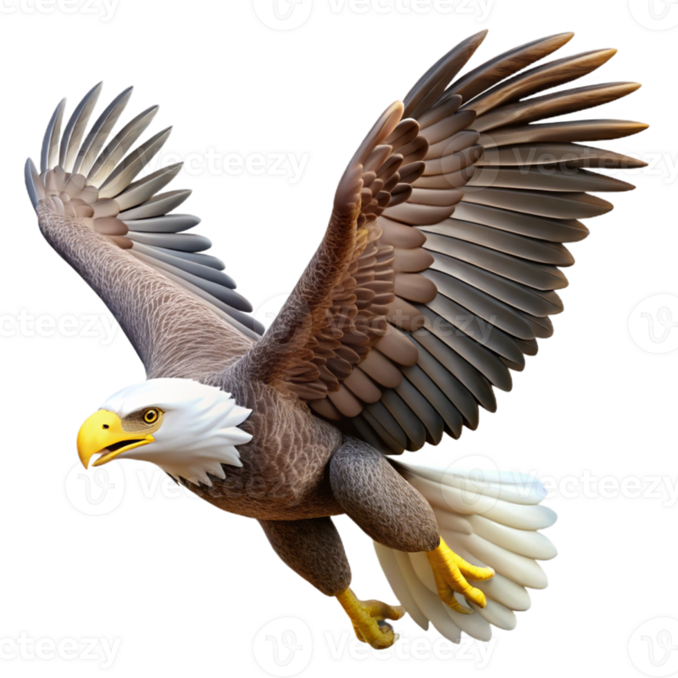 serene artistic dramatic traditional A majestic bald eagle soaring through the sky, sharp focus on the eagle, dynamic pose, wildlife photography exclusive detailed png