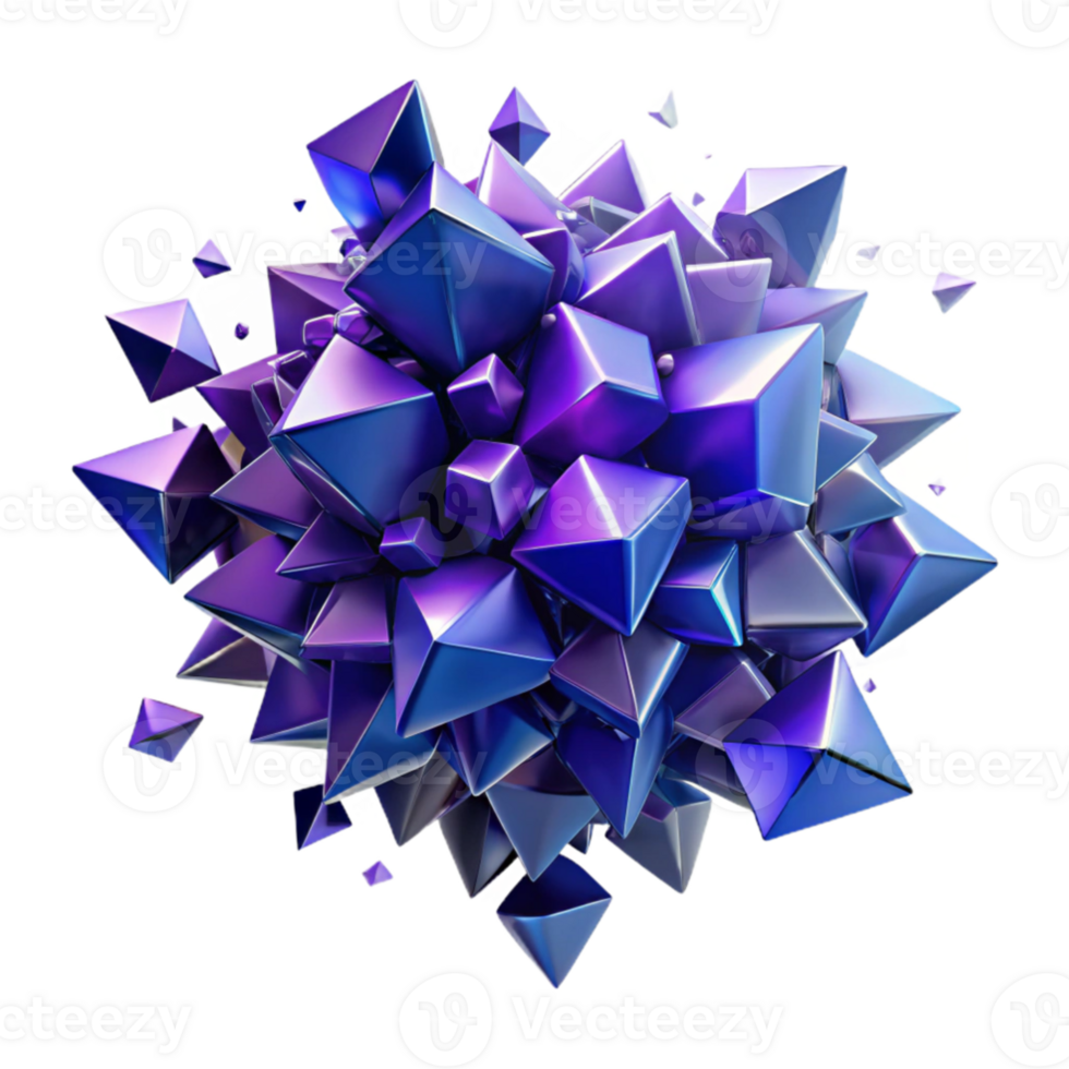 impressive classic elegant modern A chaotic explosion of geometric shapes, primarily triangles and squares, in shades of deep violet and electric blue, lit by a soft, ambient glow, resembling a... png