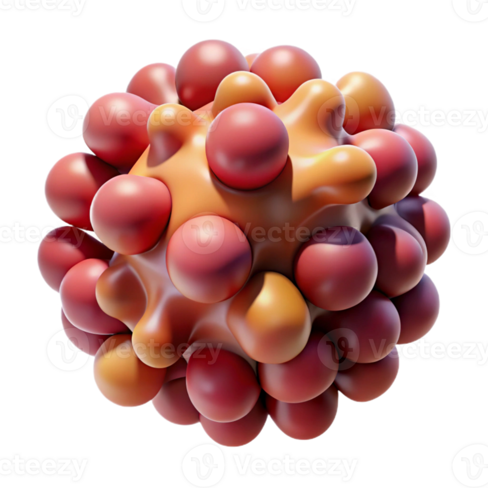 dramatic artistic impressive classic A cluster of amorphous, biomorphic forms, pulsating with a soft, organic light, in shades of deep crimson and ochre, resembling microscopic life exclusive... png