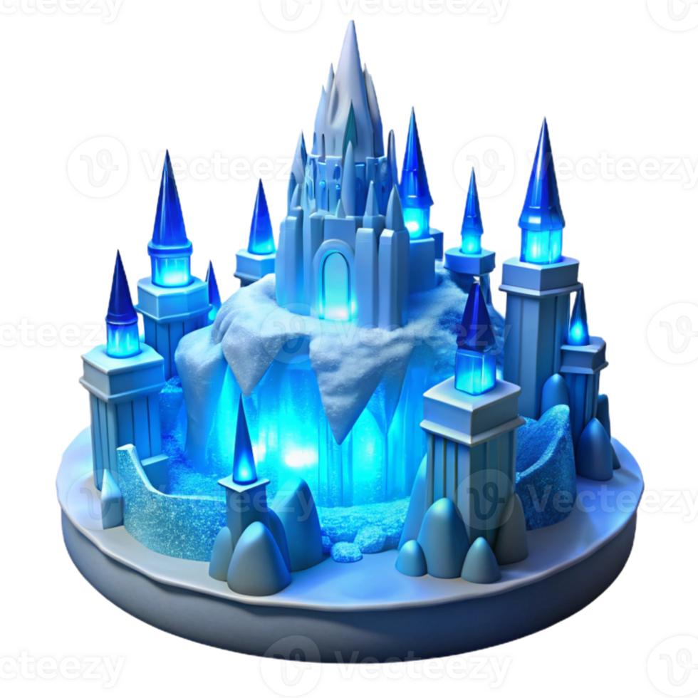 magnificent vintage wonderful abstract An ice castle, intricate ice sculptures, blue and white lighting, frozen landscape, magical, original exclusive png