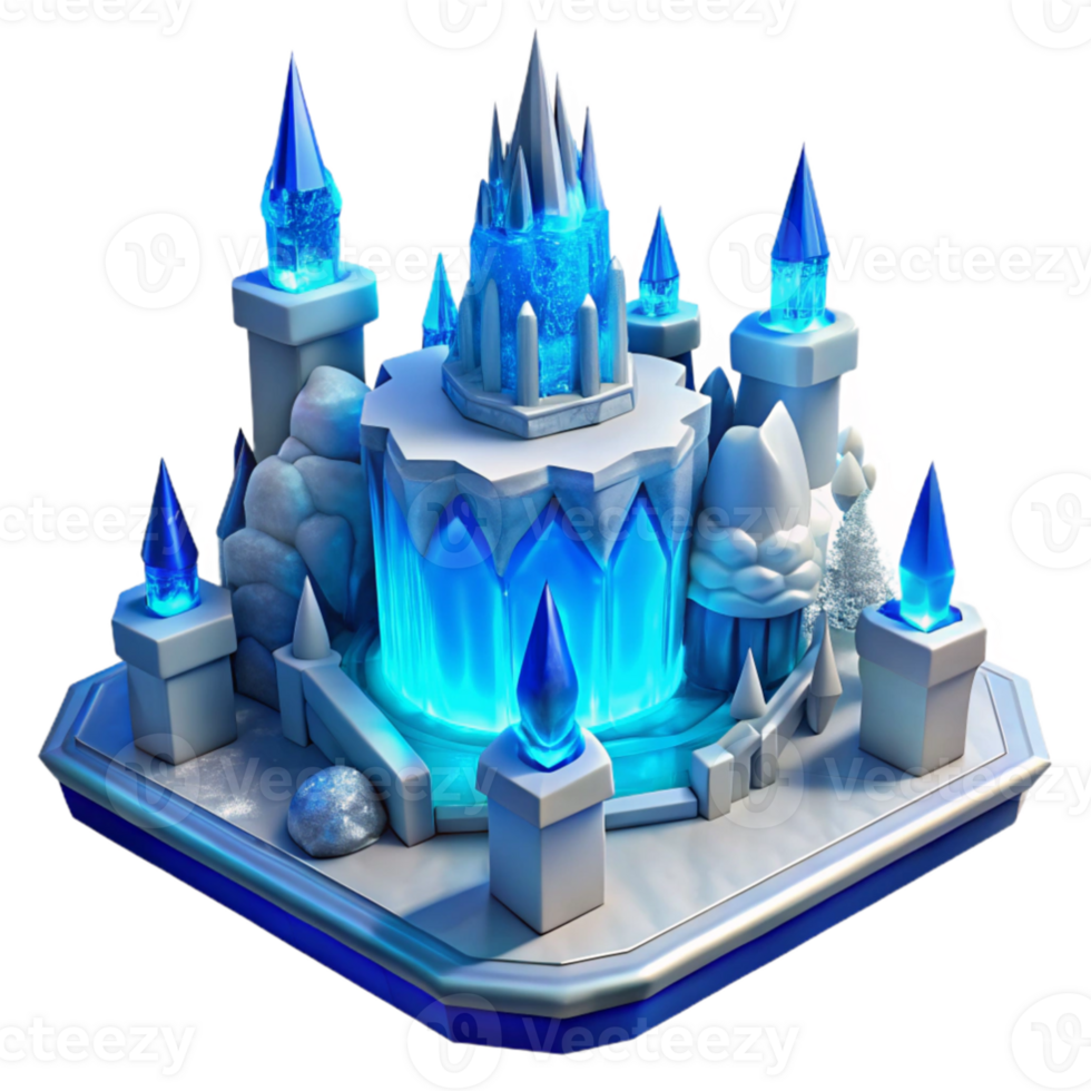 magnificent traditional extraordinary contemporary An ice castle, intricate ice sculptures, blue and white lighting, frozen landscape, magical, professional exclusive png
