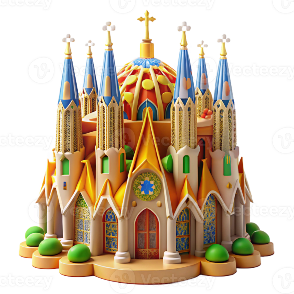 extraordinary creative dramatic vintage A Gaudi-inspired cathedral, vibrant mosaics, intricate carvings, bright midday sun, Art Nouveau, exclusive professional png