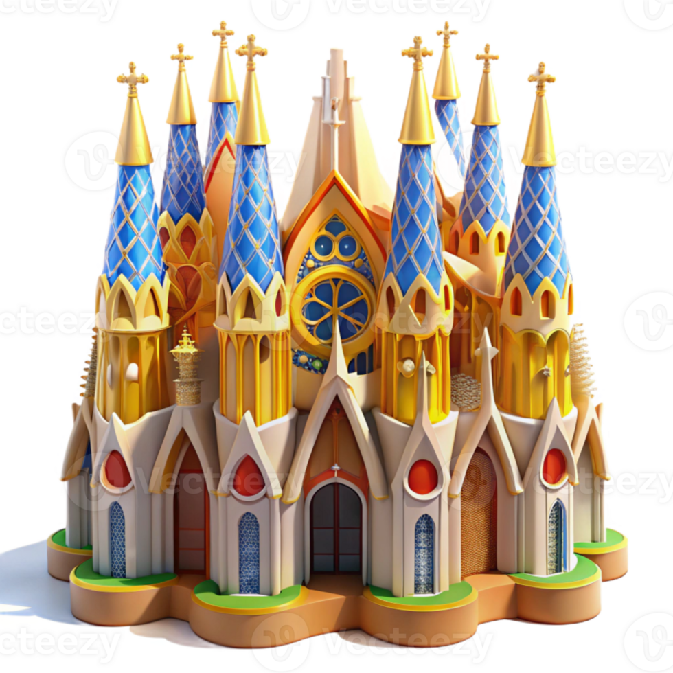stunning modern wonderful rustic A Gaudi-inspired cathedral, vibrant mosaics, intricate carvings, bright midday sun, Art Nouveau, professional high quality png