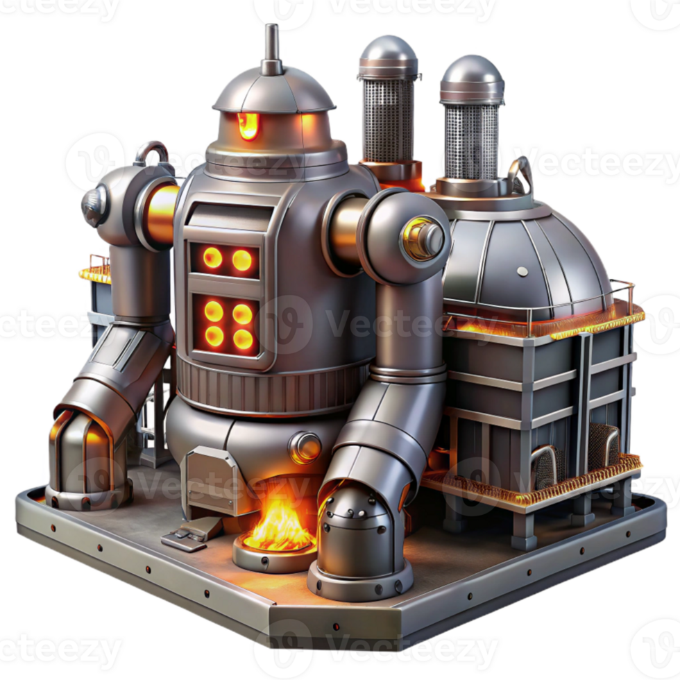 beautiful modern extraordinary rustic A giant robotic factory, metallic and imposing, fiery industrial lighting, dystopian, concept art, high quality original png