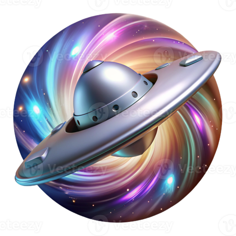 elegant contemporary stunning artistic A sleek, silver spaceship emerging from a wormhole, swirling cosmic dust and vibrant energy, dramatic backlighting, art deco style 4K authentic png