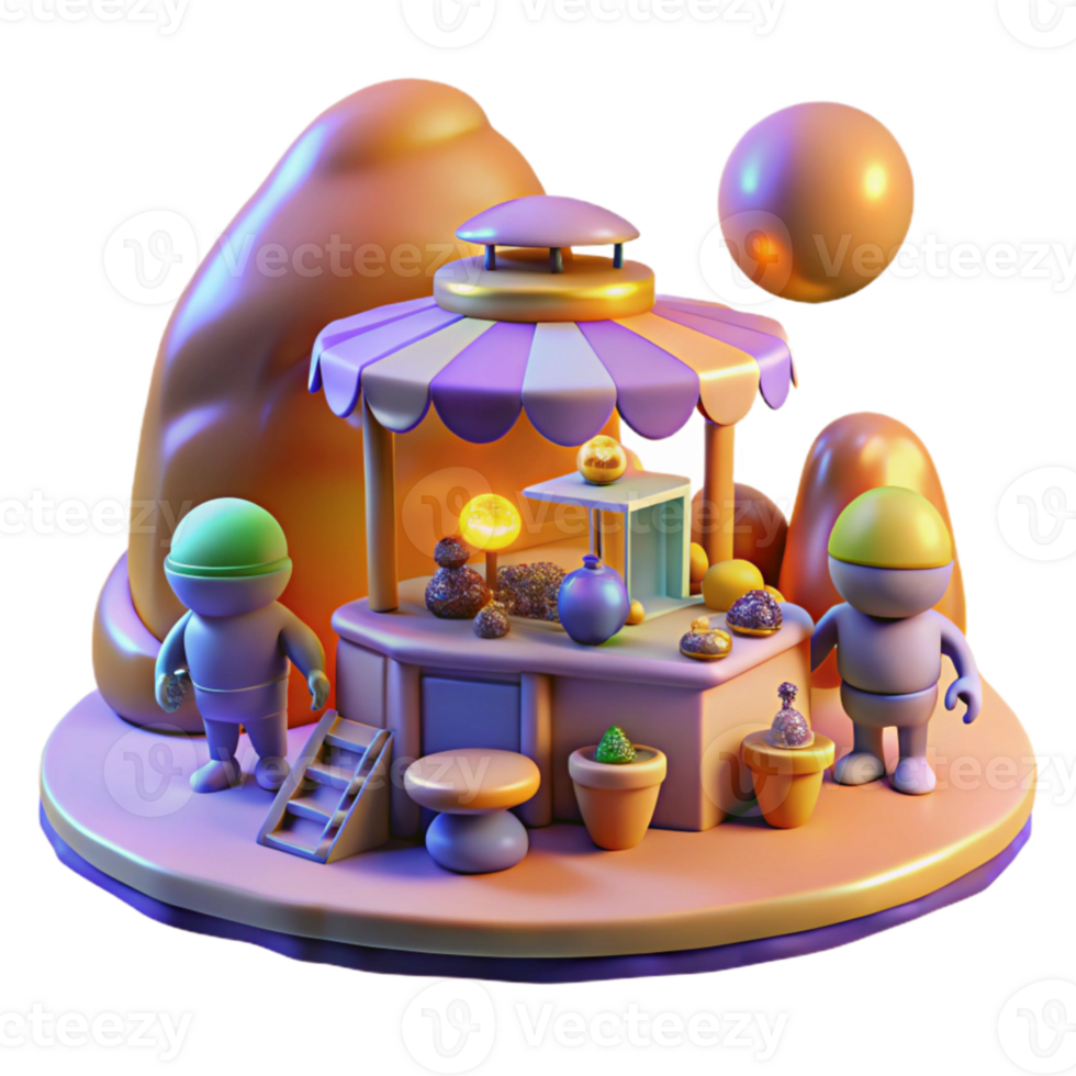 magnificent vintage wonderful artistic A futuristic marketplace on a distant planet, alien vendors selling strange goods, warm, golden hour lighting, fantasy art style authentic high resolution png