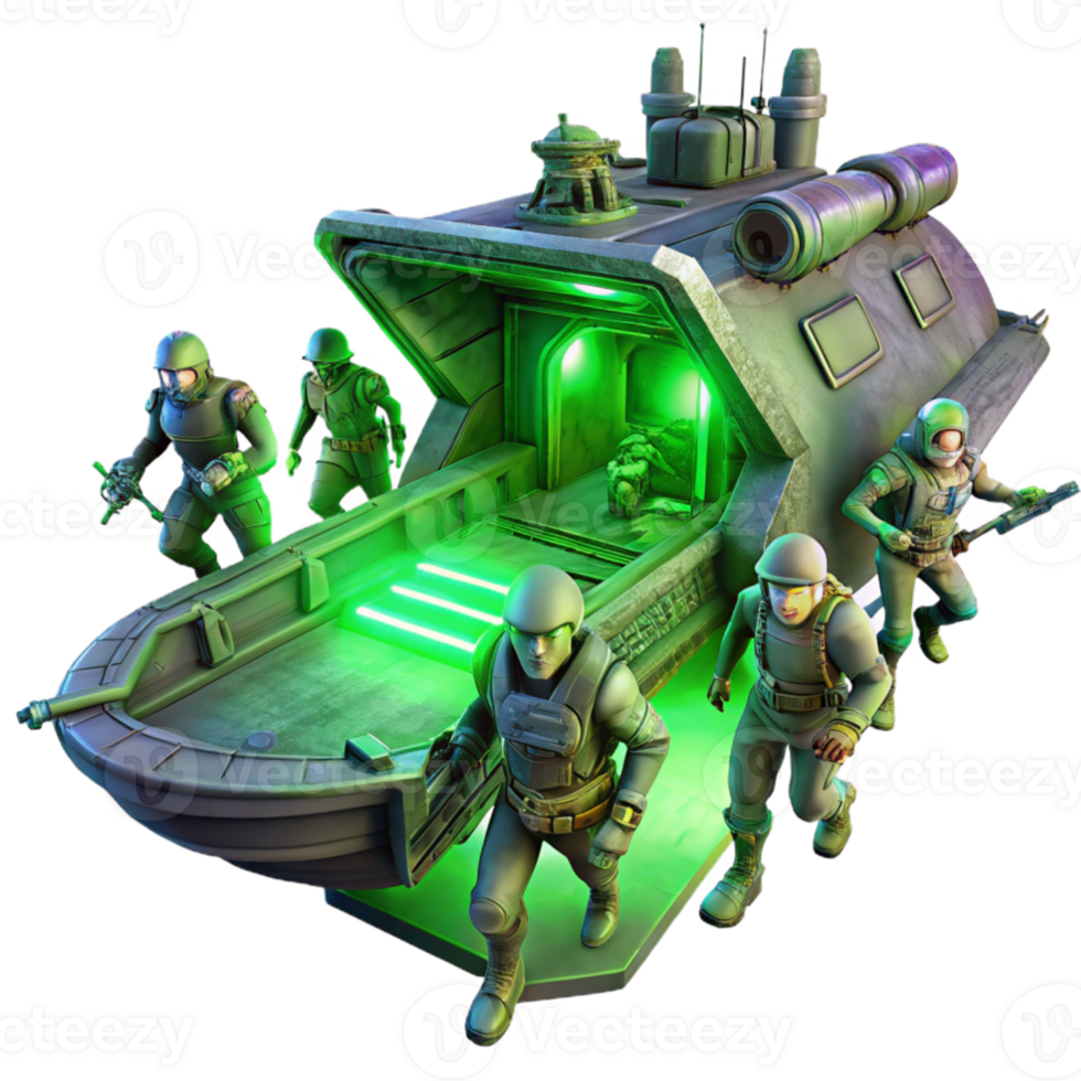 dramatic vintage vibrant abstract A group of space pirates boarding a derelict spaceship, eerie green lighting, digital painting style genuine original png