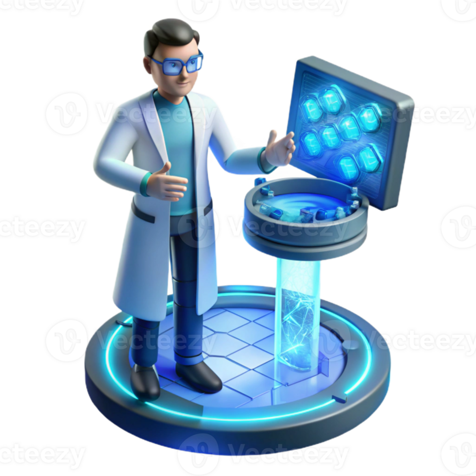 wonderful classic wonderful abstract A scientist working on a complex holographic interface, cool, blue lighting, photorealistic style genuine genuine png
