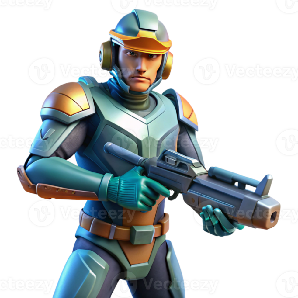 elegant modern beautiful artistic A futuristic soldier holding a plasma rifle, dynamic lighting and action pose, comic book style original authentic png