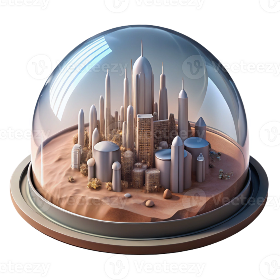 beautiful contemporary stunning classic A futuristic city built inside a giant dome on a barren planet, soft, diffused lighting, matte painting style professional high quality png