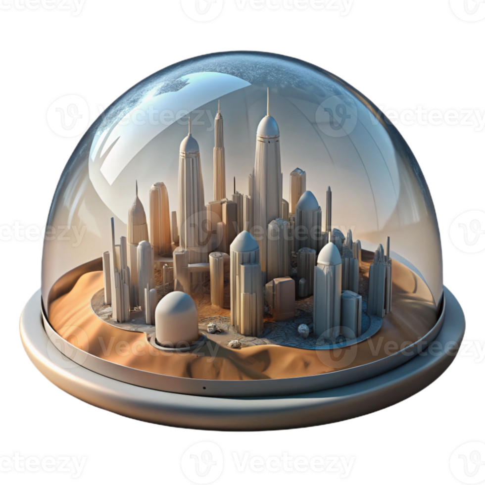 dramatic contemporary dramatic classic A futuristic city built inside a giant dome on a barren planet, soft, diffused lighting, matte painting style premium premium png