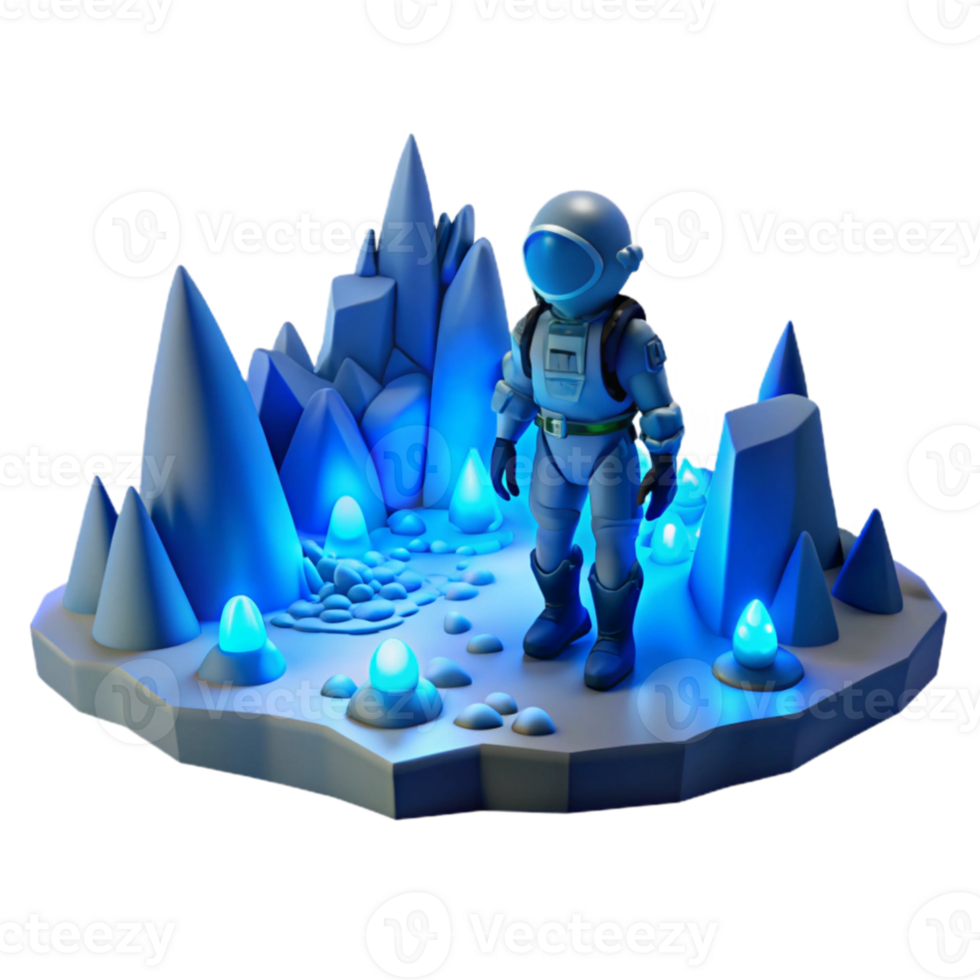 vibrant abstract serene modern A lone figure in a spacesuit exploring a cavernous alien landscape, cool, blue lighting, concept art style high resolution high resolution png