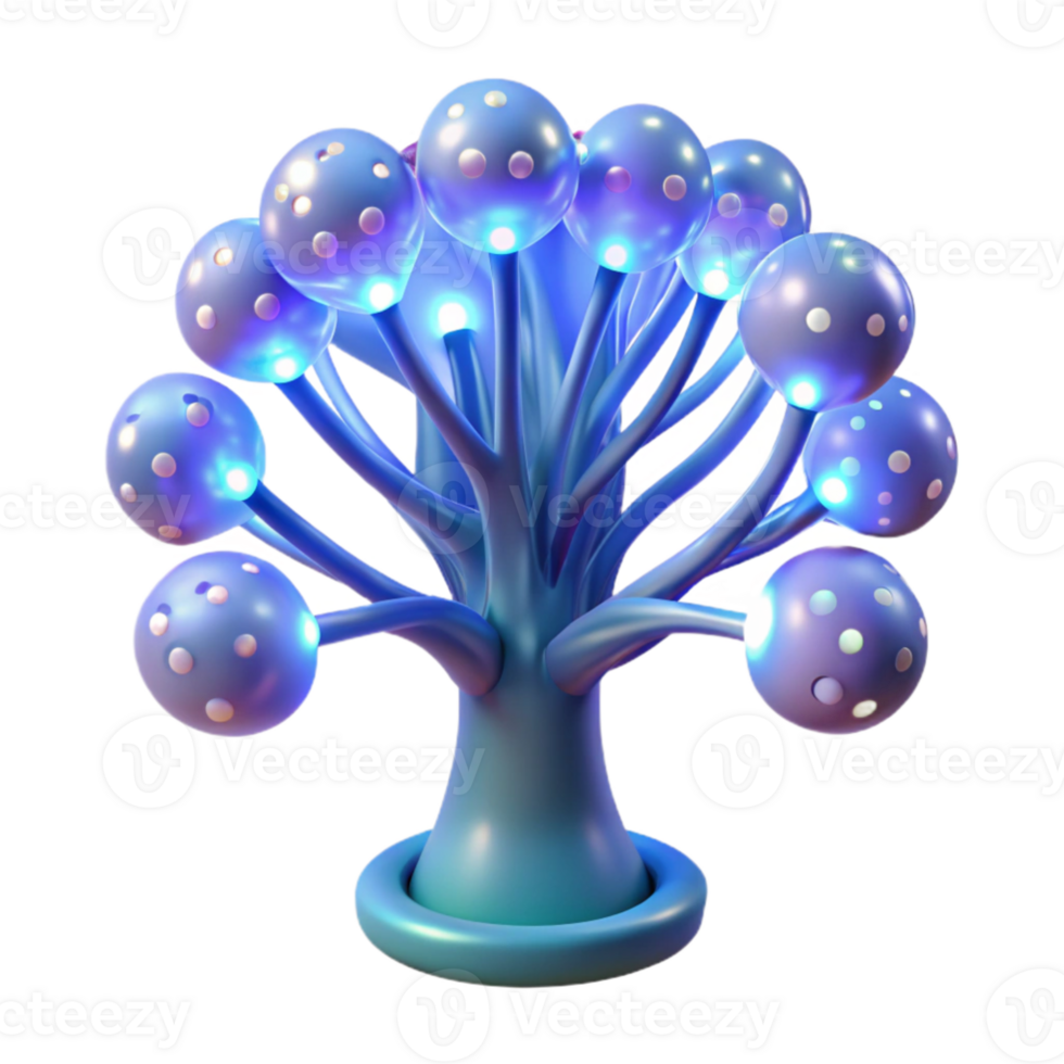 impressive rustic dramatic artistic A bioluminescent tree powered by a network of fiber optic cables, illustrated in a fantasy, ethereal style, with soft, glowing lighting high resolution premium png