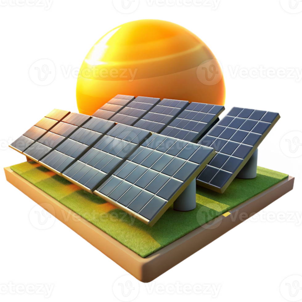vibrant vintage magnificent artistic A field of solar panels stretching towards the horizon, depicted in a photorealistic, landscape style, with warm, golden hour lighting genuine high resolution png