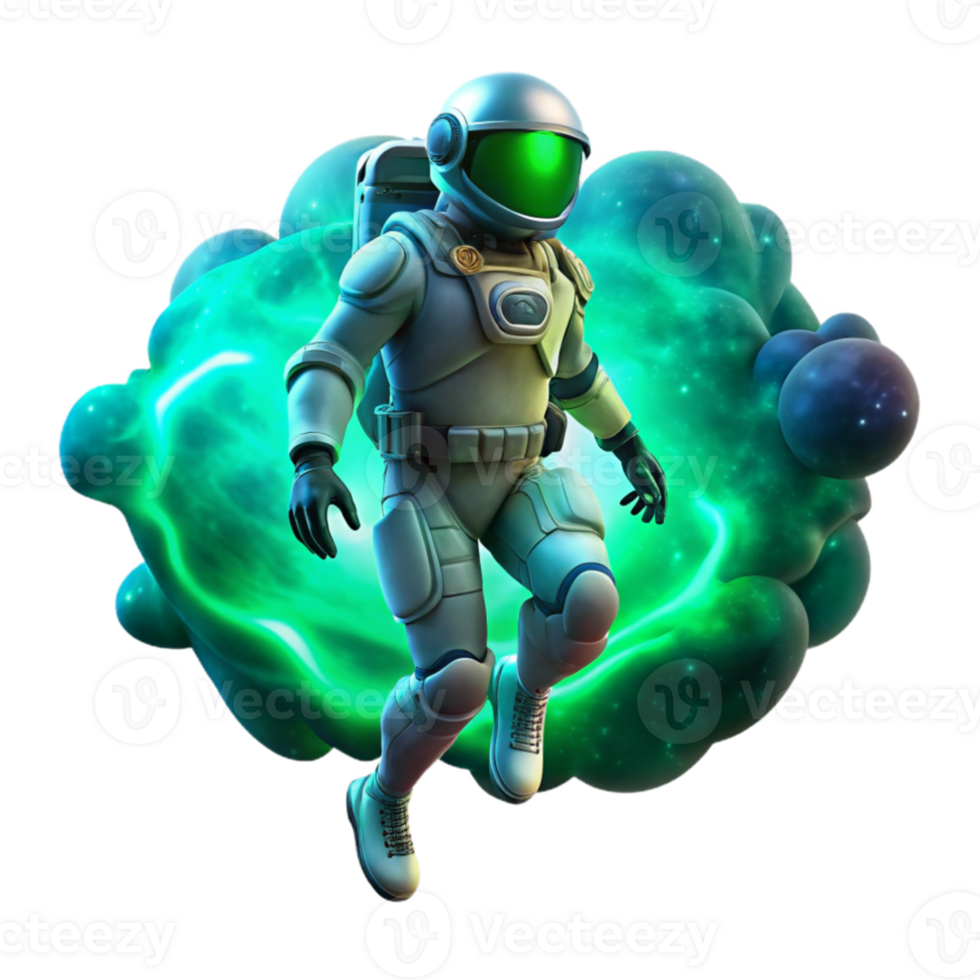 dramatic creative serene minimalist A lone astronaut, clad in a bioluminescent spacesuit, drifts through a nebula of swirling emerald and sapphire gases, illuminated by the distant glow of a... png