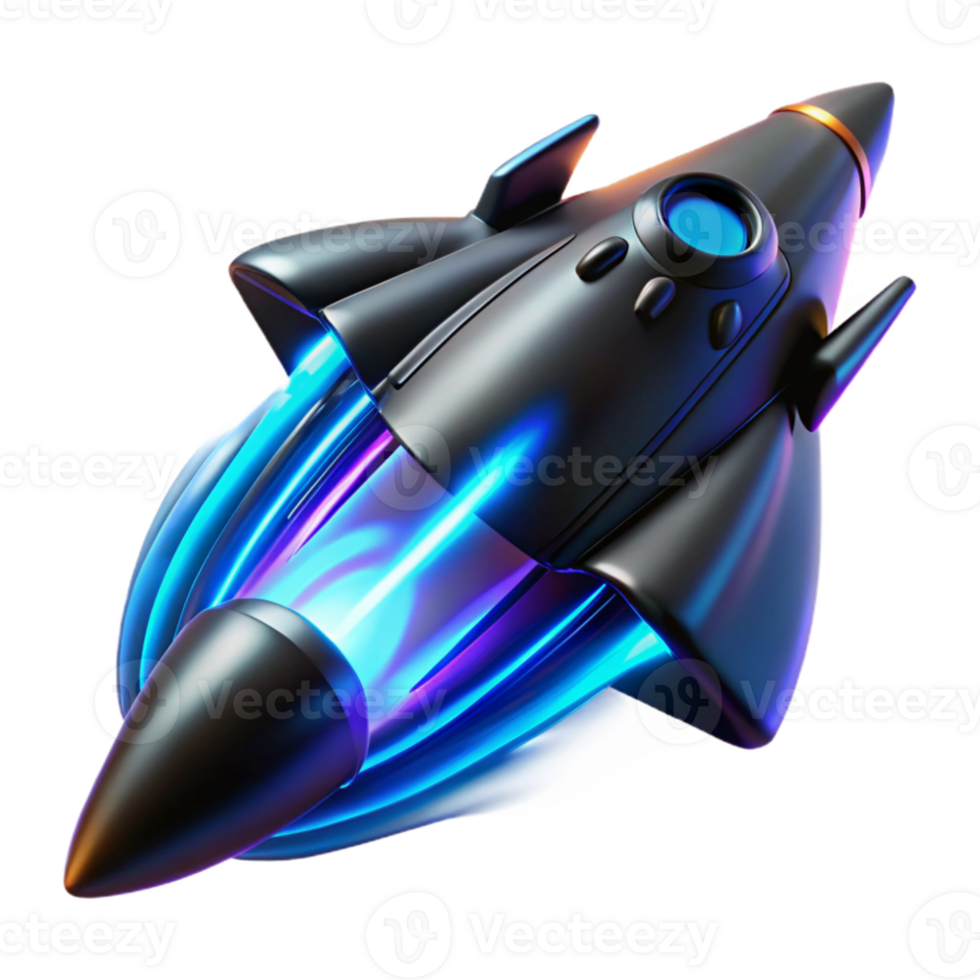 elegant modern serene artistic A sleek, black spaceship with pulsating neon blue engine trails warps through a fractal dimension. Abstract, vibrant, psychedelic detailed 4K png