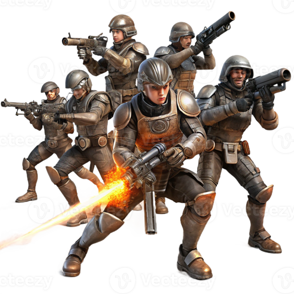 serene contemporary impressive traditional A group of space pirates in tattered leather and chrome armor engage in a laser gunfight aboard a derelict spaceship.... png