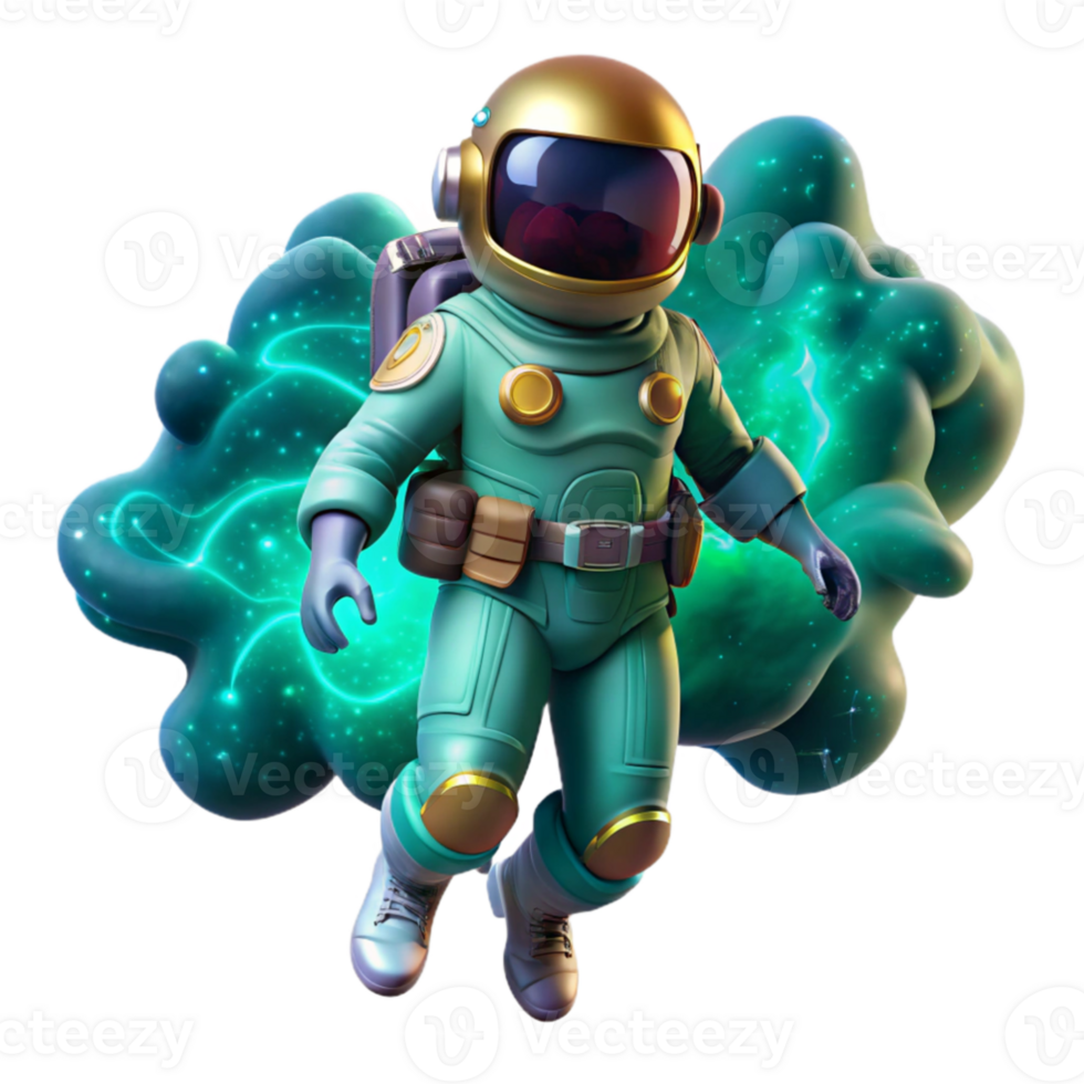 dramatic classic elegant artistic A lone astronaut, clad in a bioluminescent spacesuit, drifts through a nebula of swirling turquoise and gold, illuminated by the distant glow of a binary star... png