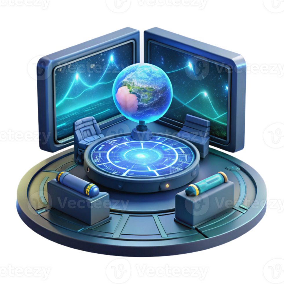 vibrant artistic magnificent traditional A highly advanced AI hologram projects a complex map of the galaxy in a darkened control room. Technological, futuristic, cool lighting authentic high quality png