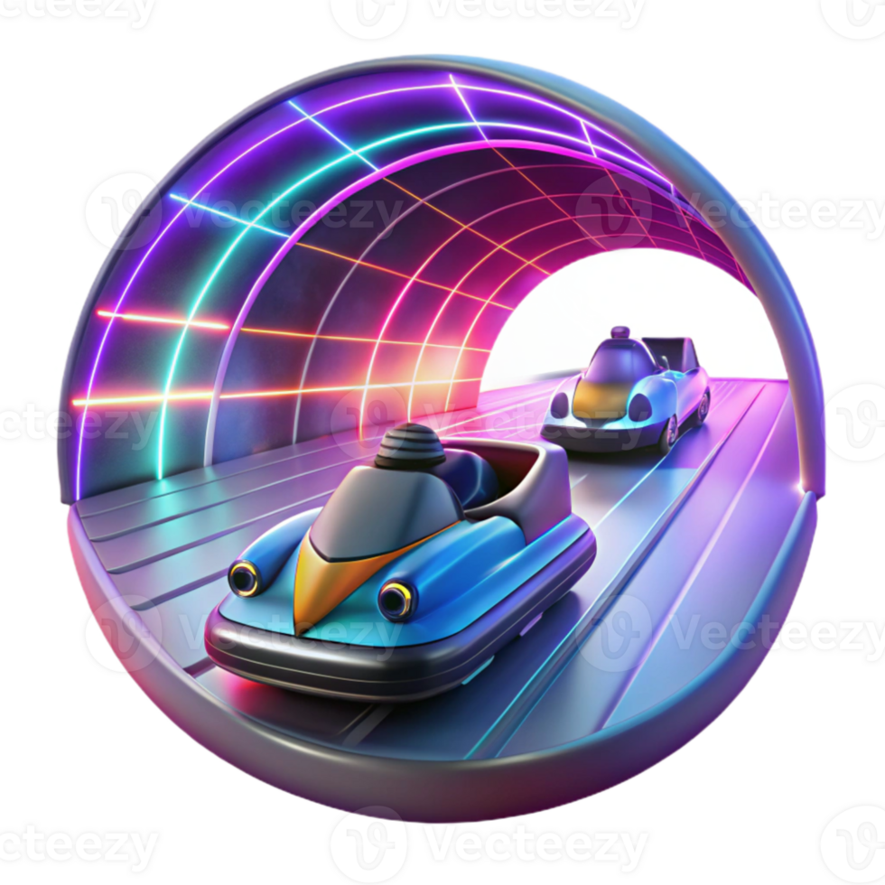 elegant creative wonderful vintage A futuristic racing scene with hovercrafts speeding through a neon-lit tunnel. Motion blur and vibrant colors convey a sense of high-speed action.... png