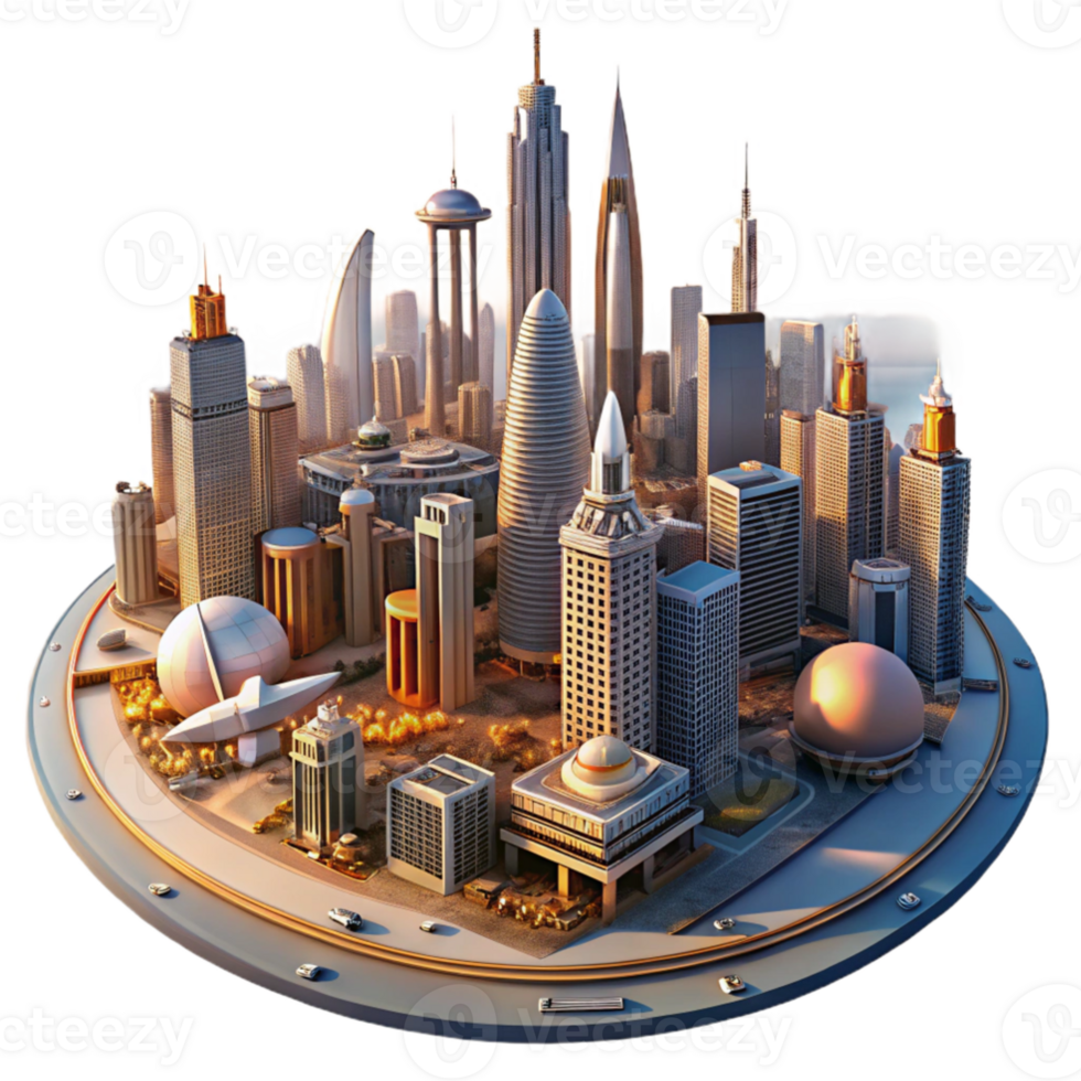 stunning vintage elegant artistic A panoramic view of a sprawling, futuristic metropolis, with flying vehicles and towering skyscrapers reaching towards the sky. Warm, golden hour lighting.... png