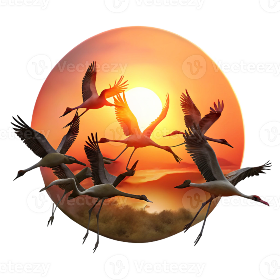 wonderful modern wonderful modern A flock of flamingos taking flight against a fiery sunset, silhouette, dramatic lighting, genuine authentic png