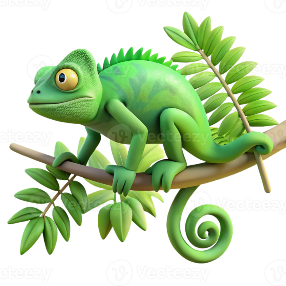 elegant classic vibrant rustic A chameleon perched on a branch, blending seamlessly with the surrounding foliage, Art Nouveau style, soft lighting, high resolution detailed png