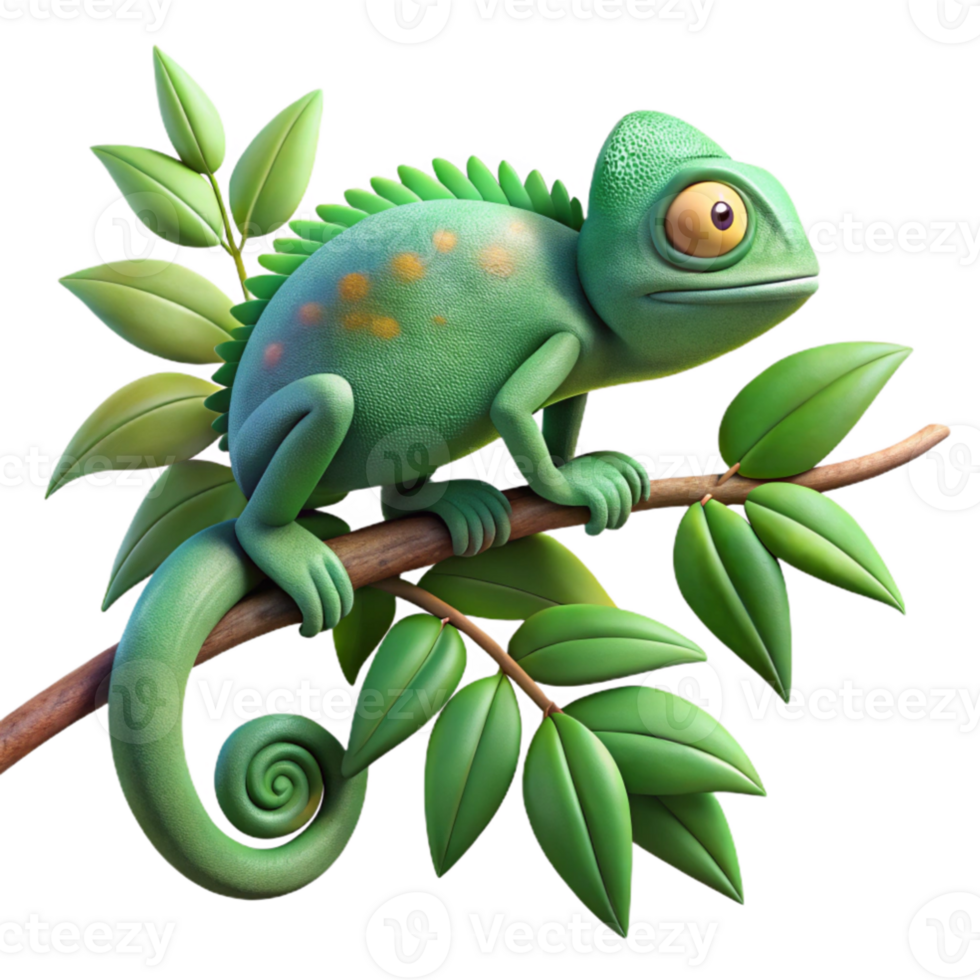 beautiful vintage serene traditional A chameleon perched on a branch, blending seamlessly with the surrounding foliage, Art Nouveau style, soft lighting, premium 4K png