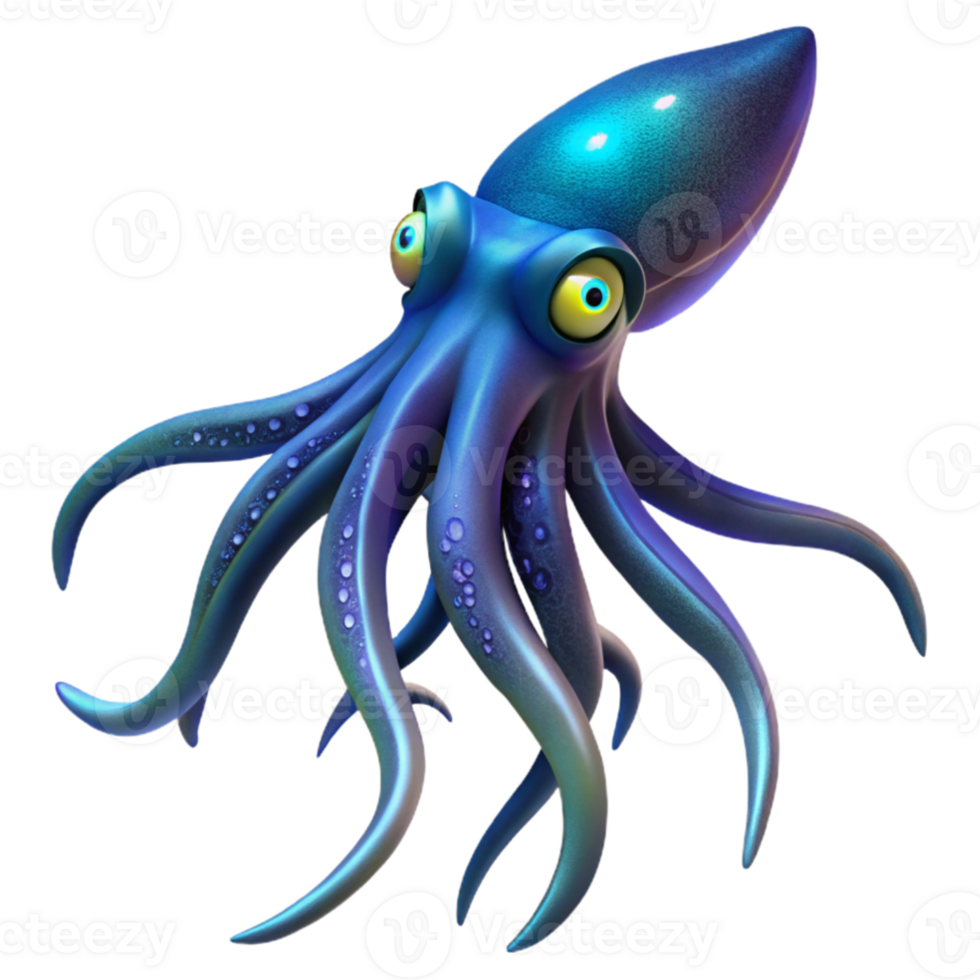 magnificent minimalist wonderful artistic A giant squid swimming in the deep ocean, bioluminescent, dark and mysterious, digital painting, authentic original png
