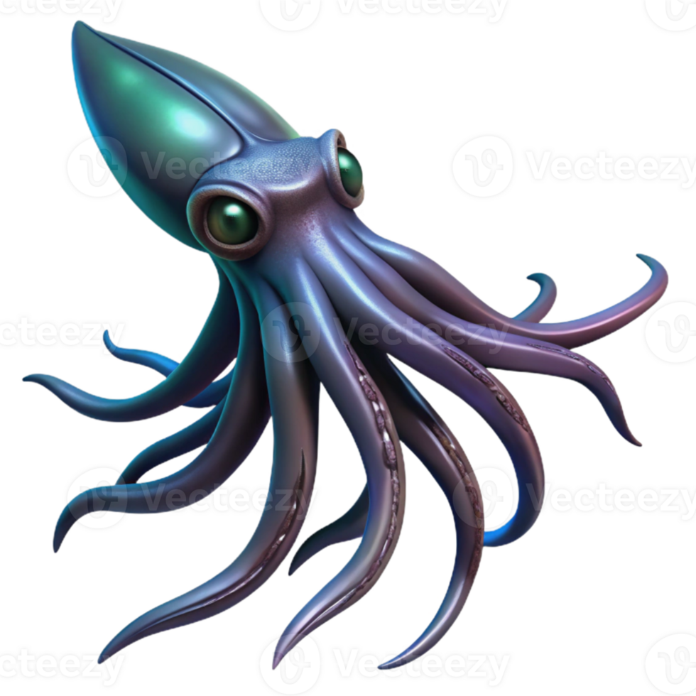 dramatic modern extraordinary abstract A giant squid swimming in the deep ocean, bioluminescent, dark and mysterious, digital painting, professional premium png
