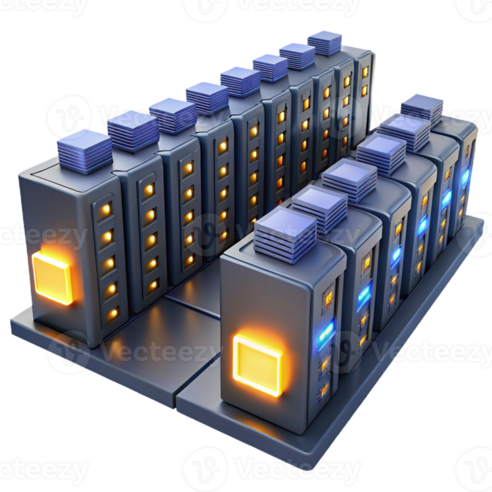 magnificent classic dramatic rustic A giant server farm humming with activity, rows of blinking lights stretching into the distance, industrial style, low-key lighting exclusive detailed png
